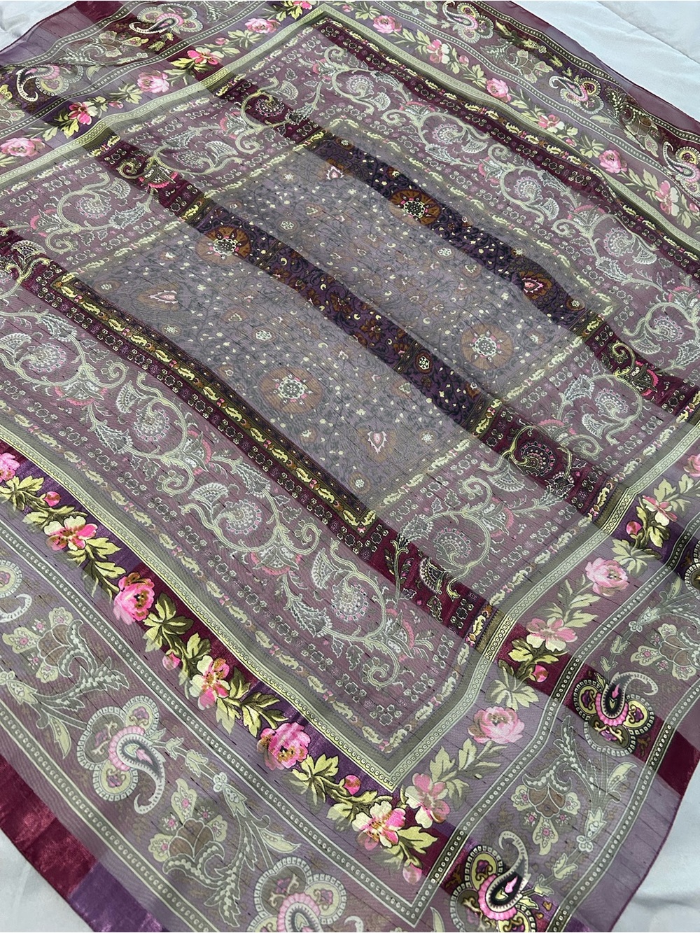 Fattorsetta Paisley Rose Scarf Made in Italy - Picture 5 of 8